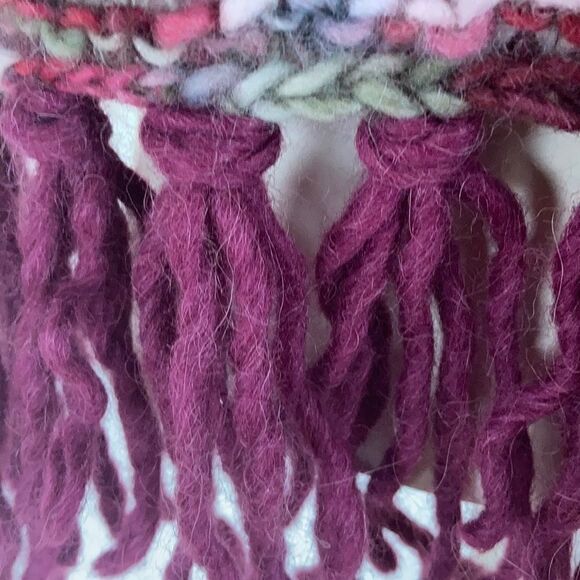 HAND CRAFTED Luxury yarn chunky knit scarf multi color wool plum orange fringe - Picture 12 of 16